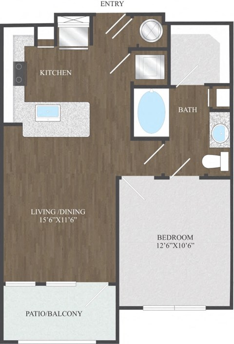 A1 one bedroom floorplan at Aspire at 610 apartments
